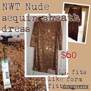 Nude sequin sheath dress. sz LG. NWT.